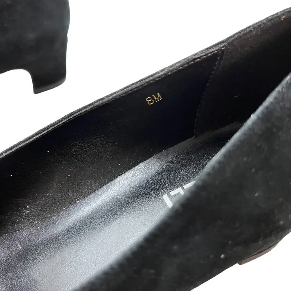 VAN ELI VANELI Black Suede Genuine Leather Kitten Heels Slip On Shoes sz 8 M